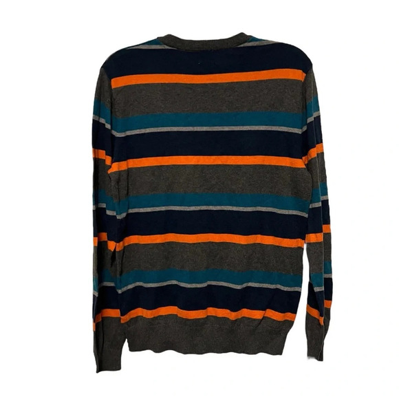 Men’s Striped Sweater Medium Old Navy Orange Gray Blue Fall Winter Long Sleeve - Picture 2 of 5